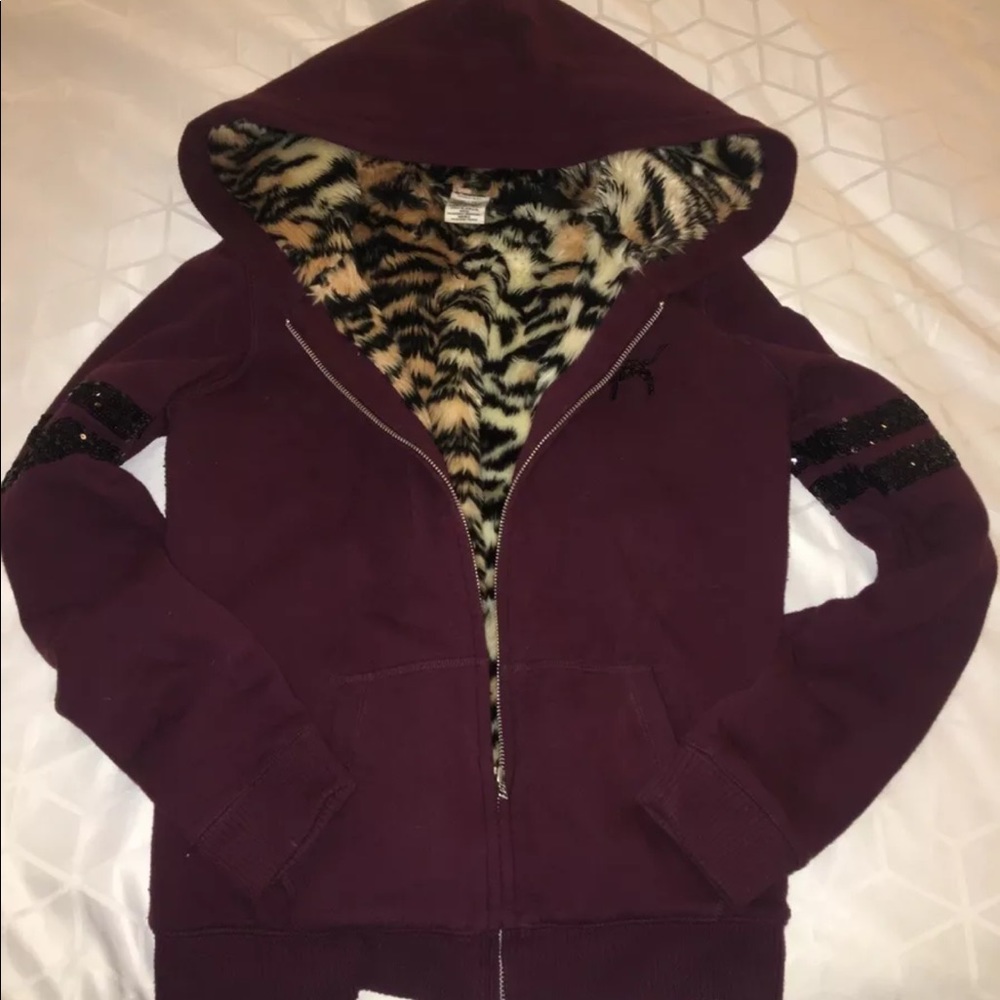 PINK Tiger Faux Fur Jacket Sequin Bling XS